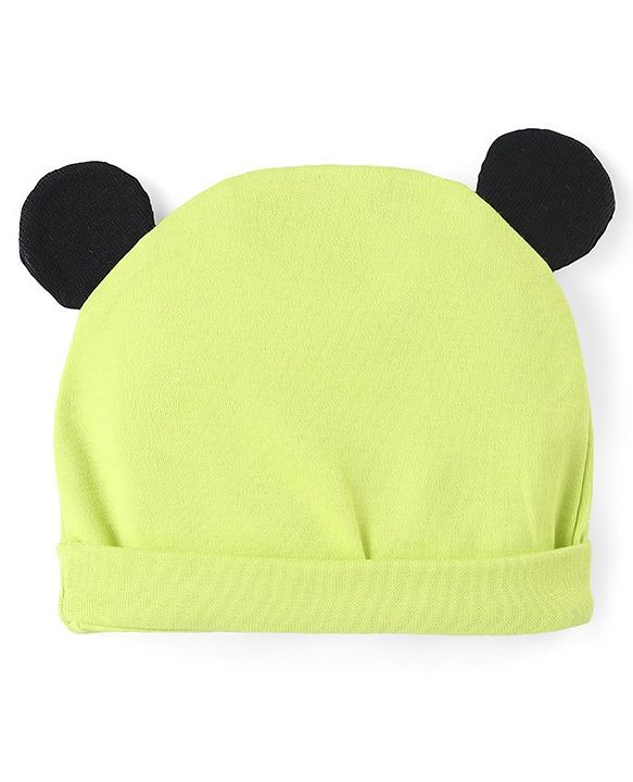 Babyhug Disney Interlock Cotton Knit Half Sleeves Romper with Cap & Mickey Mouse Graphics - Green