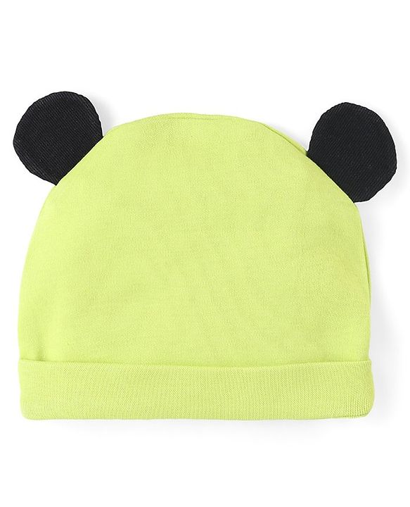 Babyhug Disney Interlock Cotton Knit Half Sleeves Romper with Cap & Mickey Mouse Graphics - Green