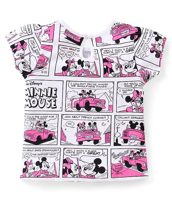 Babyhug Disney Cotton Knit Cap Sleeves Tops with Minnie Mouse Graphics Pack Of 3 - Multicolour