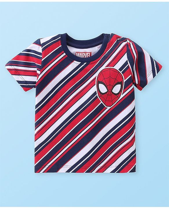 Babyhug Marvel Cotton Knit Half Sleeves T-shirt With Spiderman Graphics Pack of 3 - Red & Navy Blue
