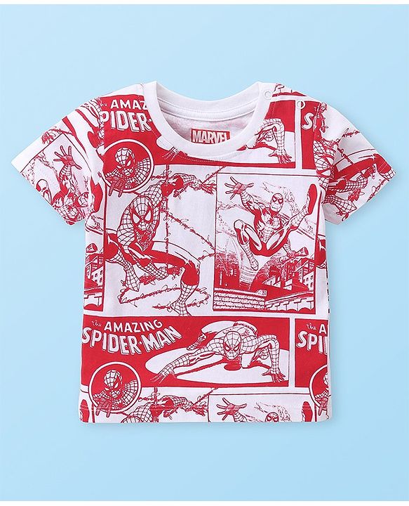 Babyhug Marvel Cotton Knit Half Sleeves T-shirt With Spiderman Graphics Pack of 3 - Red & Navy Blue