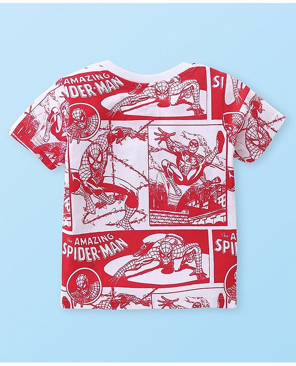 Babyhug Marvel Cotton Knit Half Sleeves T-shirt With Spiderman Graphics Pack of 3 - Red & Navy Blue