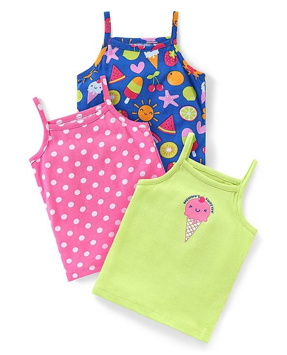 Babyhug 100% Cotton Sleeveless Slips Heart & Star Print Pack of 3 - Multicolour