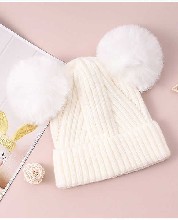 Pine Kids Cable Knit Design Woollen Cap with Pom Pom - Dark Pink