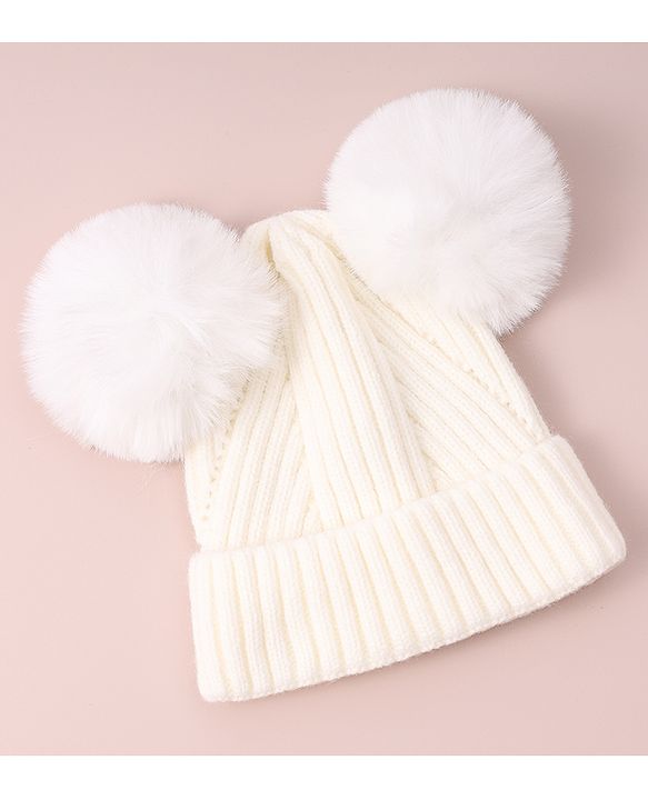 Pine Kids Cable Knit Design Woollen Cap with Pom Pom - Dark Pink