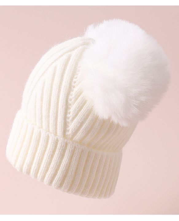 Pine Kids Cable Knit Design Woollen Cap with Pom Pom - Dark Pink