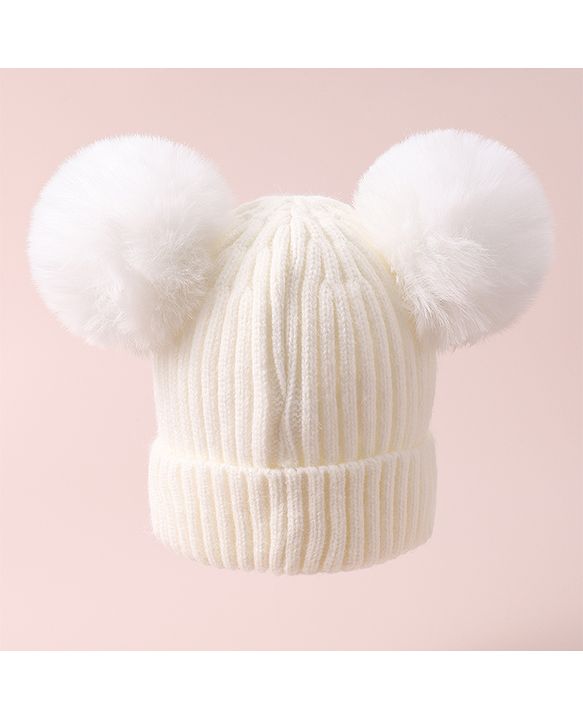 Pine Kids Cable Knit Design Woollen Cap with Pom Pom - Dark Pink
