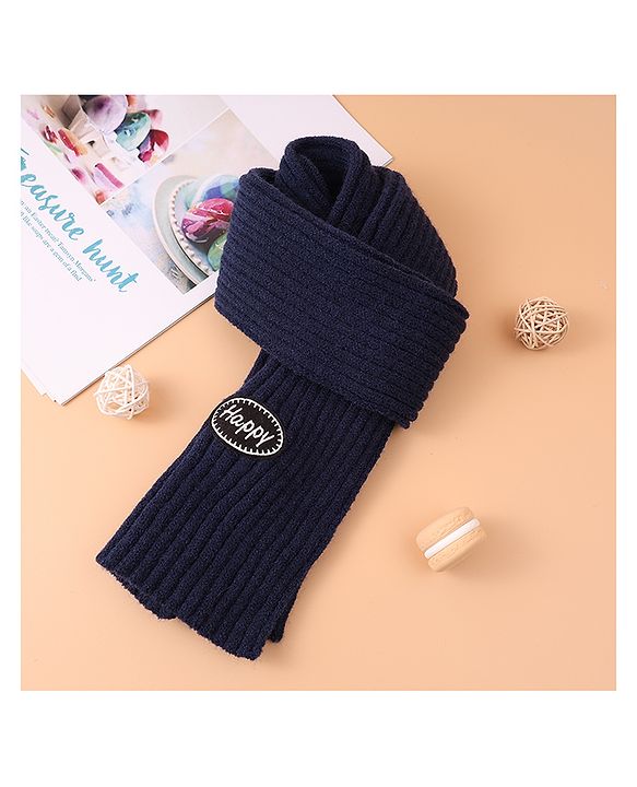 Pine Kids Woollen Cap & Muffler Set With Gloves Navy Blue - Diameter 16 cm