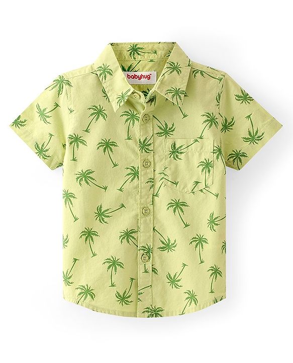 Babyhug Cotton Woven Half Sleeves Shirt with Tree Print - Green