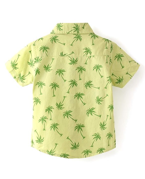 Babyhug Cotton Woven Half Sleeves Shirt with Tree Print - Green