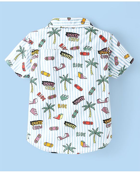 Babyhug Cotton Woven Half Sleeves Shirt With Palm Tree Print - Multicolor