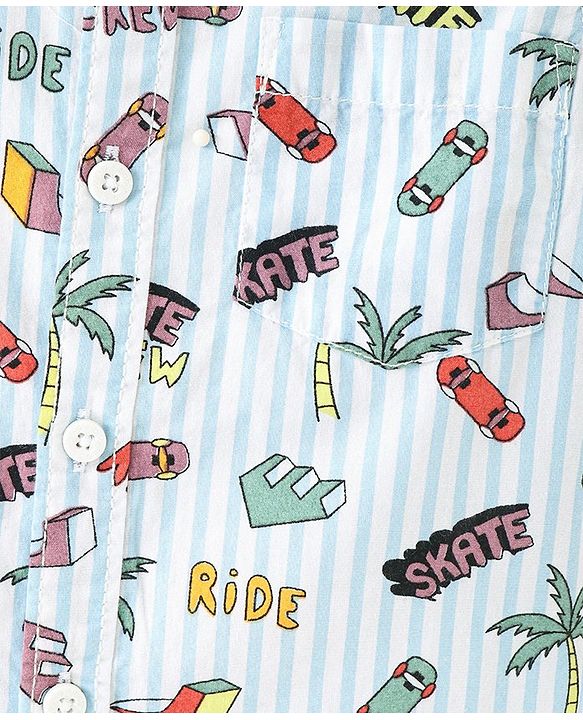 Babyhug Cotton Woven Half Sleeves Shirt With Palm Tree Print - Multicolor