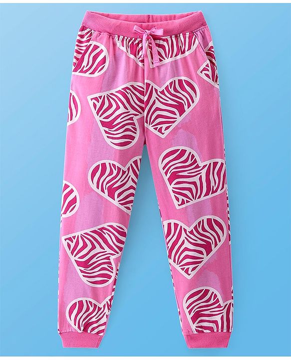 Pine Kids Cotton Knit Full Sleeves Night Suit with Hearts Print - Sachet Pink