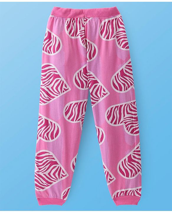 Pine Kids Cotton Knit Full Sleeves Night Suit with Hearts Print - Sachet Pink