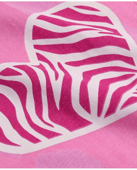 Pine Kids Cotton Knit Full Sleeves Night Suit with Hearts Print - Sachet Pink
