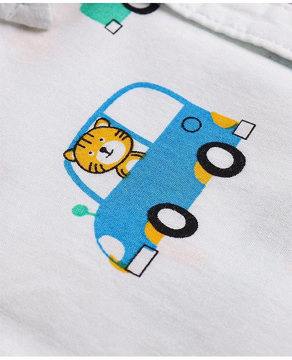 Babyhug Cotton Woven Half Sleeves Regular Collar Shirt With Cars Print - White