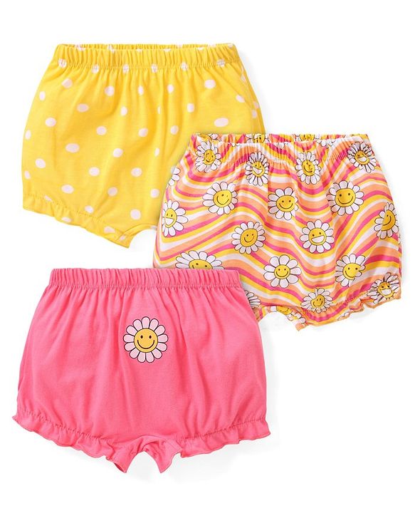 Babyhug 100% Cotton Knit Bloomers with Polka Dots & Floral Print  Pack of 3 - Multicolour