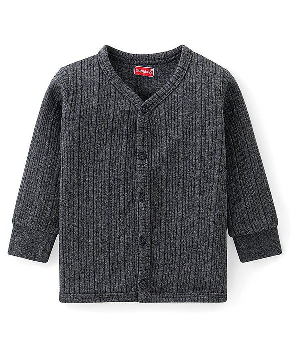 Babyhug Cotton Blend Full Sleeves Front Open Solid Color Thermal Vests Pack Of 2 - Grey