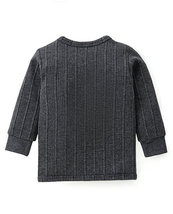 Babyhug Cotton Blend Full Sleeves Front Open Solid Color Thermal Vests Pack Of 2 - Grey