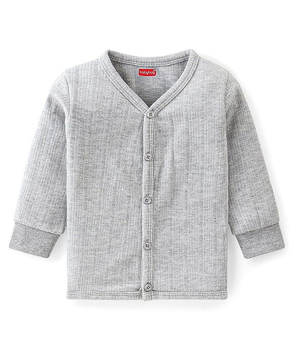 Babyhug Cotton Blend Full Sleeves Front Open Solid Color Thermal Vests Pack Of 2 - Grey