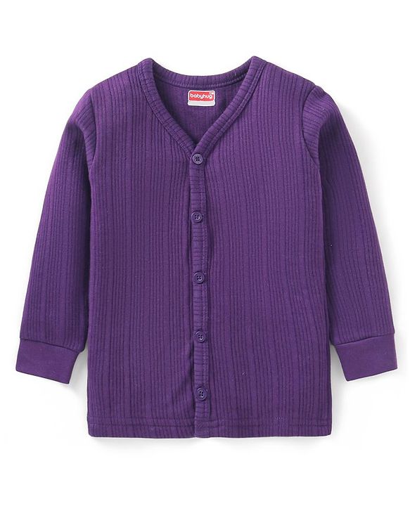 Babyhug Full Sleeves Front Open Solid Colour Thermal Vests Pack of 2 - Brown & Purple