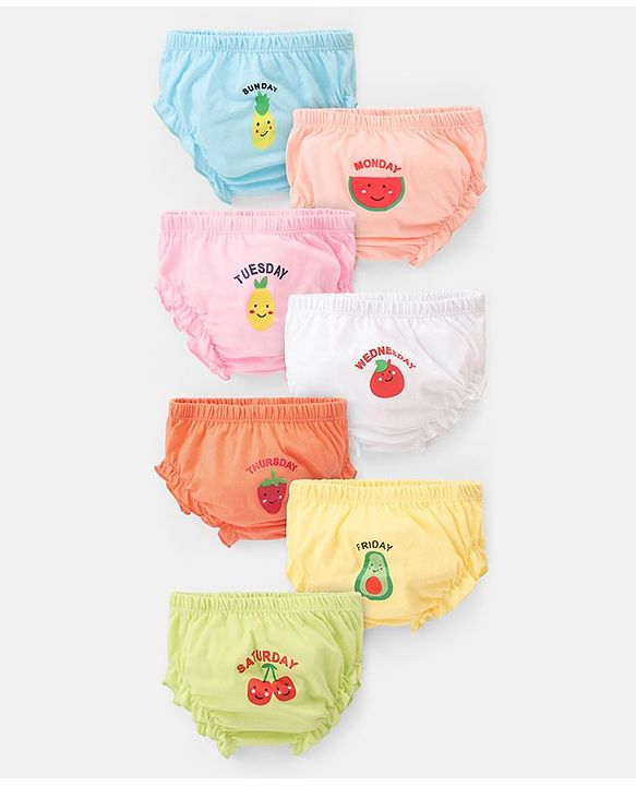 Babyhug 100% Cotton Knit Bloomers with Fruits Print Pack of 7 - Multicolor
