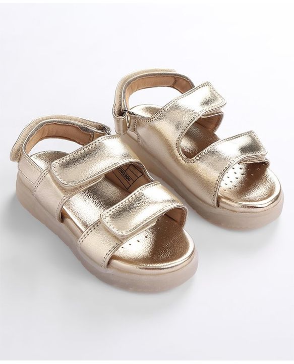 Pine Kids Solid Colour Party Wear Sandals with Velcro Closure - Golden