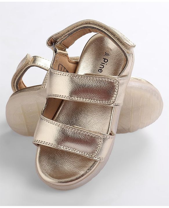 Pine Kids Solid Colour Party Wear Sandals with Velcro Closure - Golden