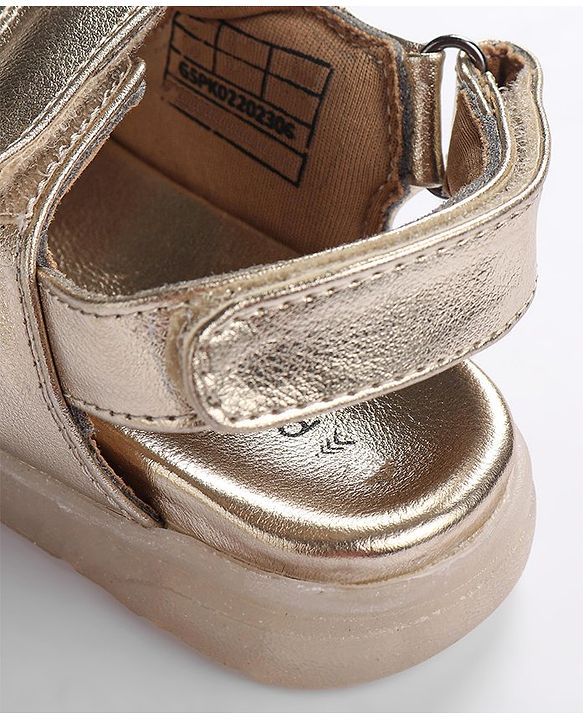 Pine Kids Solid Colour Party Wear Sandals with Velcro Closure - Golden
