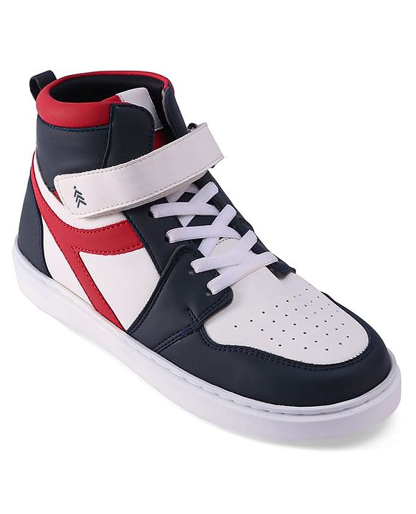 Pine Kids Velcro Closure Sneakers Shoes - White & Navy Blue
