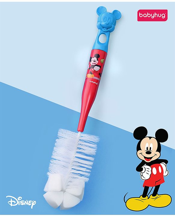 Babyhug Disney Bottle Cleaning Brush with Mickey Mouse Print - Red