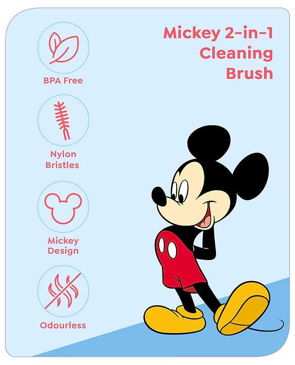 Babyhug Disney Bottle Cleaning Brush with Mickey Mouse Print - Red
