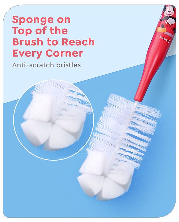 Babyhug Disney Bottle Cleaning Brush with Mickey Mouse Print - Red