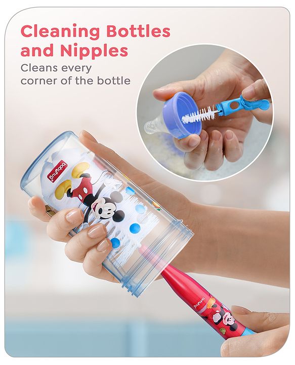 Babyhug Disney Bottle Cleaning Brush with Mickey Mouse Print - Red