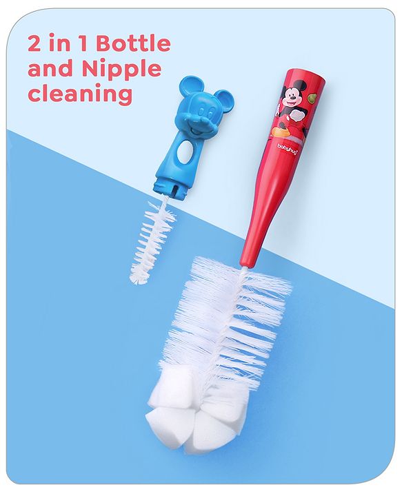 Babyhug Disney Bottle Cleaning Brush with Mickey Mouse Print - Red