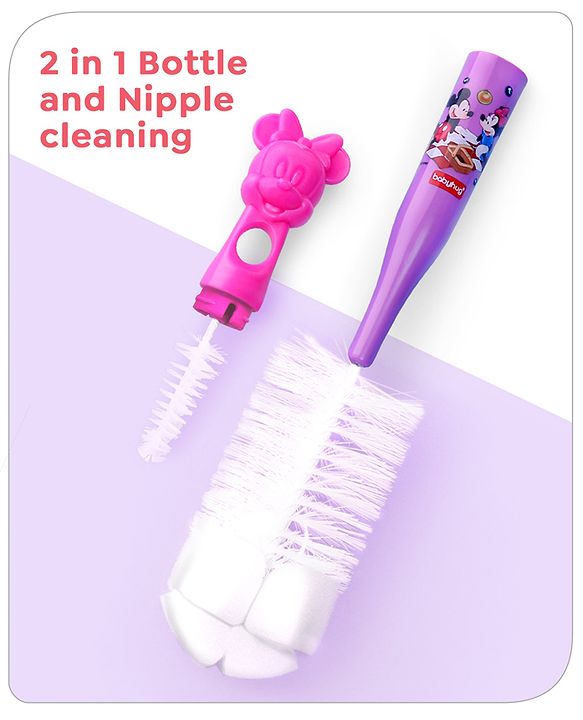 Babyhug Disney Bottle Cleaning Brush with Mickey Mouse Print - Red