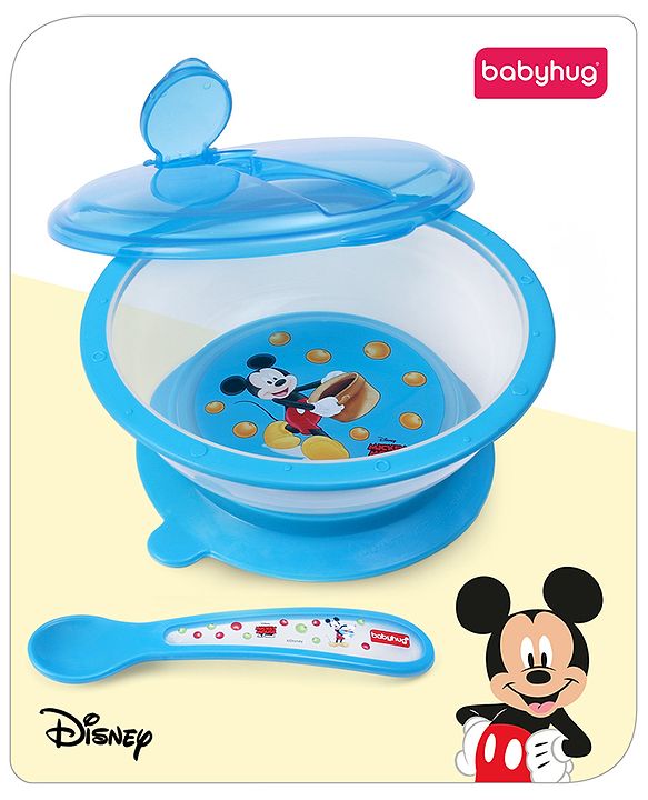 Babyhug Diseny Mickey Designed Suction Bowl with Spoon  Light Blue - 300 ml