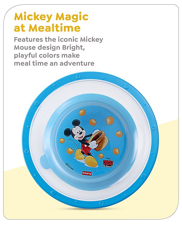 Babyhug Diseny Mickey Designed Suction Bowl with Spoon  Light Blue - 300 ml