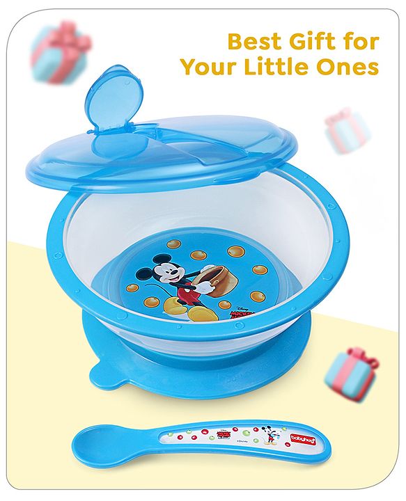 Babyhug Diseny Mickey Designed Suction Bowl with Spoon  Light Blue - 300 ml