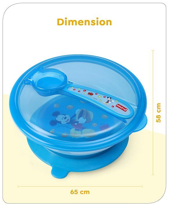 Babyhug Diseny Mickey Designed Suction Bowl with Spoon  Light Blue - 300 ml