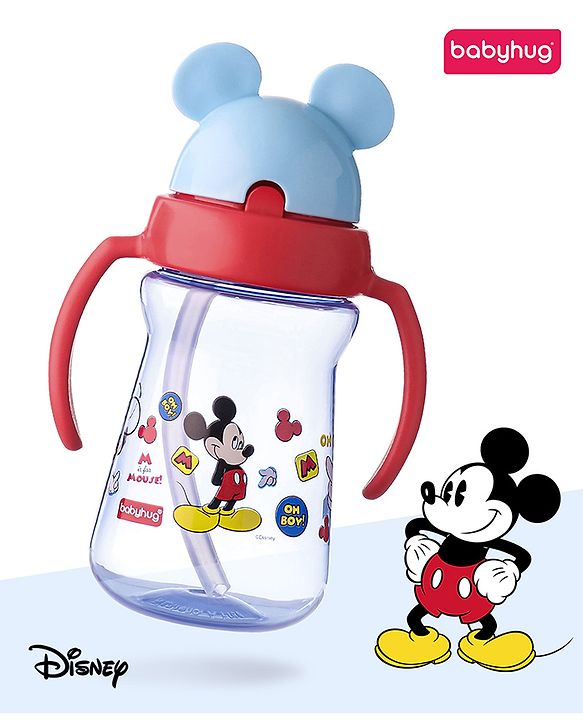 Babyhug Disney Flip Top Open Sipper with Mickey Mouse Print & Twin Handle Red- 180 ml