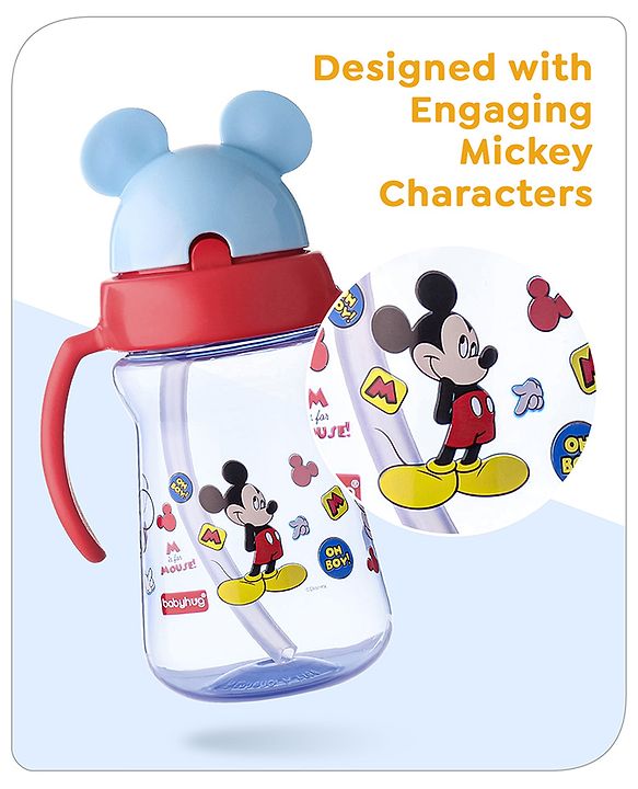 Babyhug Disney Flip Top Open Sipper with Mickey Mouse Print & Twin Handle Red- 180 ml