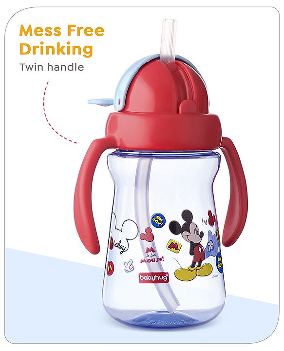 Babyhug Disney Flip Top Open Sipper with Mickey Mouse Print & Twin Handle Red- 180 ml