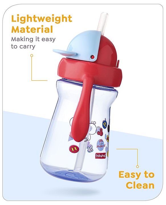 Babyhug Disney Flip Top Open Sipper with Mickey Mouse Print & Twin Handle Red- 180 ml