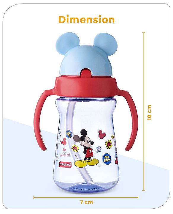 Babyhug Disney Flip Top Open Sipper with Mickey Mouse Print & Twin Handle Red- 180 ml
