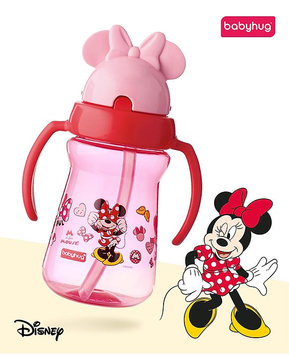 Babyhug Disney Flip Top Open Sipper with Mickey Mouse Print & Twin Handle Red- 180 ml
