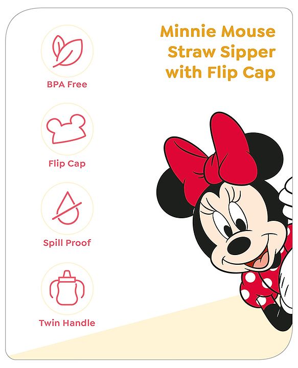 Babyhug Disney Flip Top Open Sipper with Mickey Mouse Print & Twin Handle Red- 180 ml