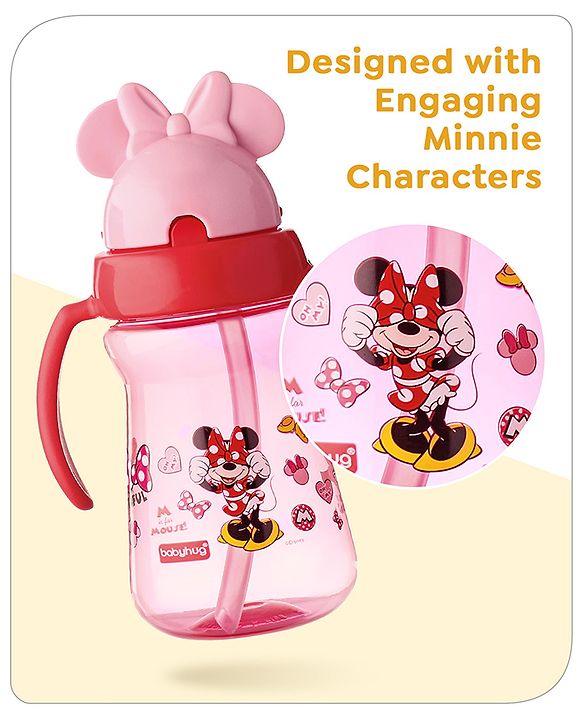 Babyhug Disney Flip Top Open Sipper with Mickey Mouse Print & Twin Handle Red- 180 ml