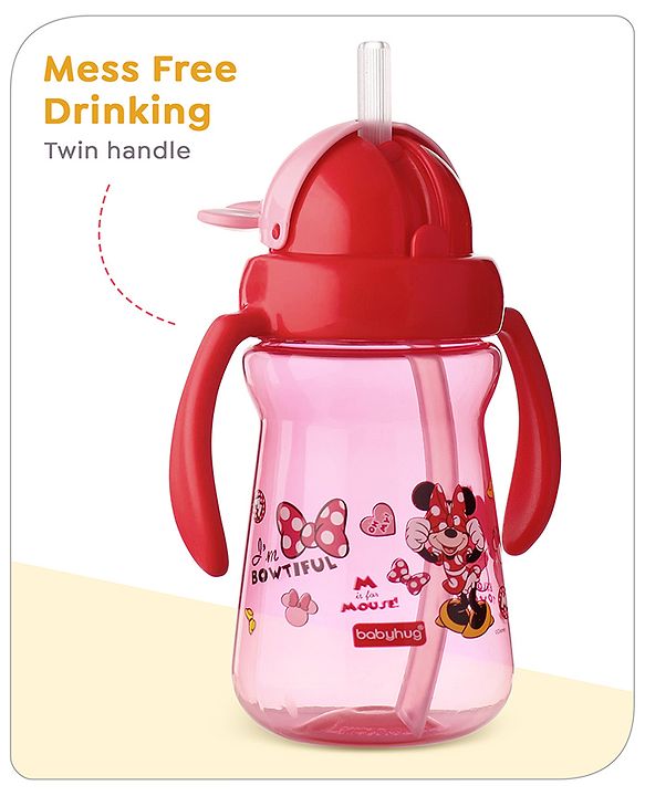 Babyhug Disney Flip Top Open Sipper with Mickey Mouse Print & Twin Handle Red- 180 ml