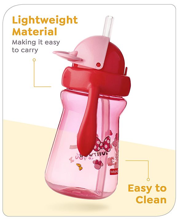 Babyhug Disney Flip Top Open Sipper with Mickey Mouse Print & Twin Handle Red- 180 ml
